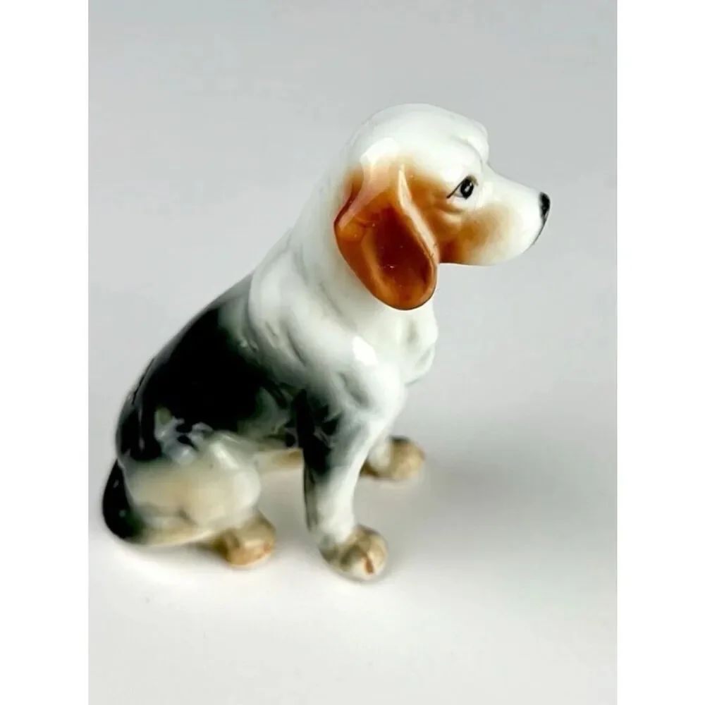 Vintage Beagle Dog Bone China Porcelain Sitting Figurine Miniature 3” Sticker